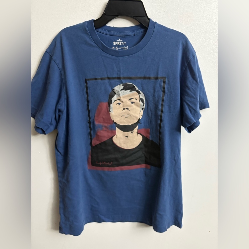 SPRZ NY Uniqlo X Andy Warhol portrait graphic blue short sleeve tee size medium - Picture 1 of 4